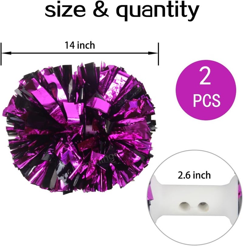 Hooshing 2PCS Pom Poms Cheerleading Professional Cheer Pom Poms with Baton Handle (No Zip Tie) for Cheer Squad Team Sports Spirited Party Dance Training - Image 2